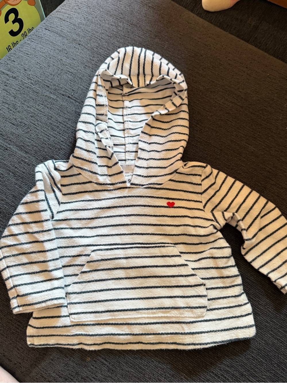 Carter's Cream and Black Striped Hooded Pullover with Red Heart